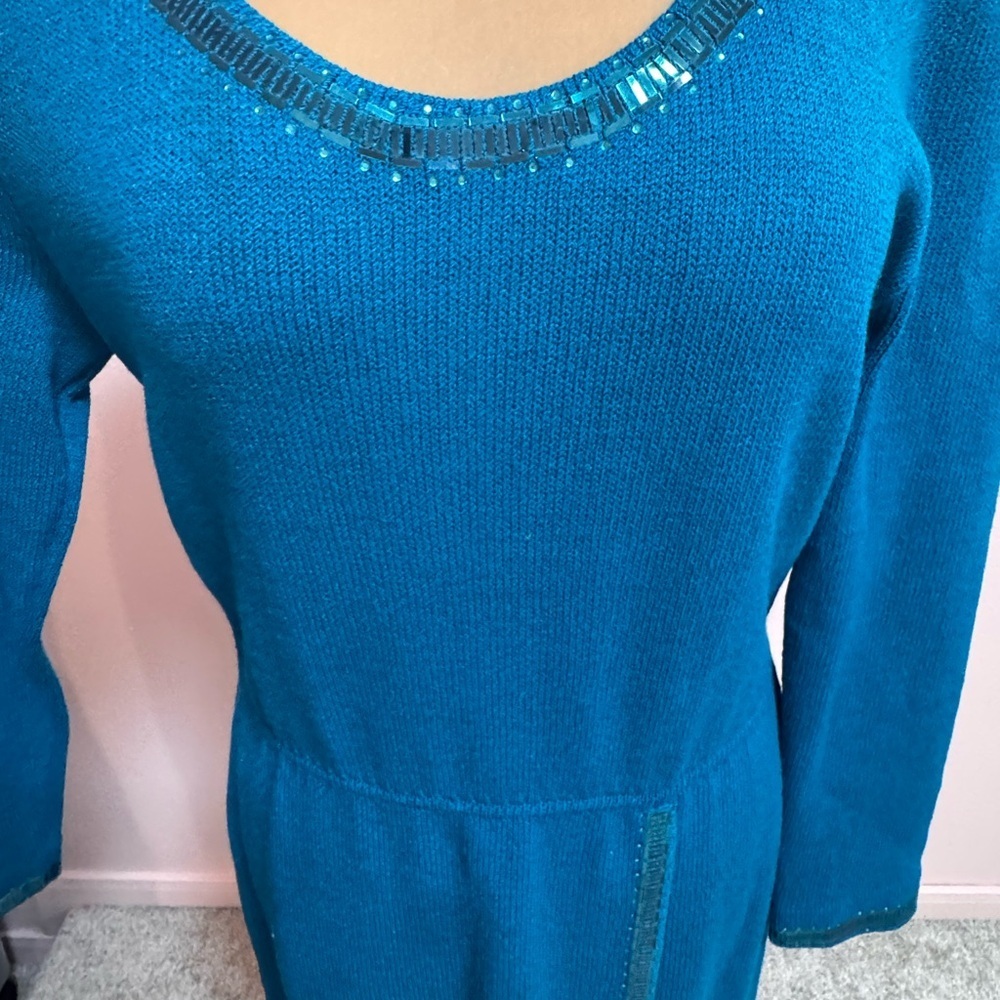 St. John Teal Long Sleeve Dress with Sequin detail - Picture 9 of 12